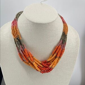 2.11.26-26 Chico's Vibrant Orange,Red, Pink,Gold & Copper Beaded Necklace
